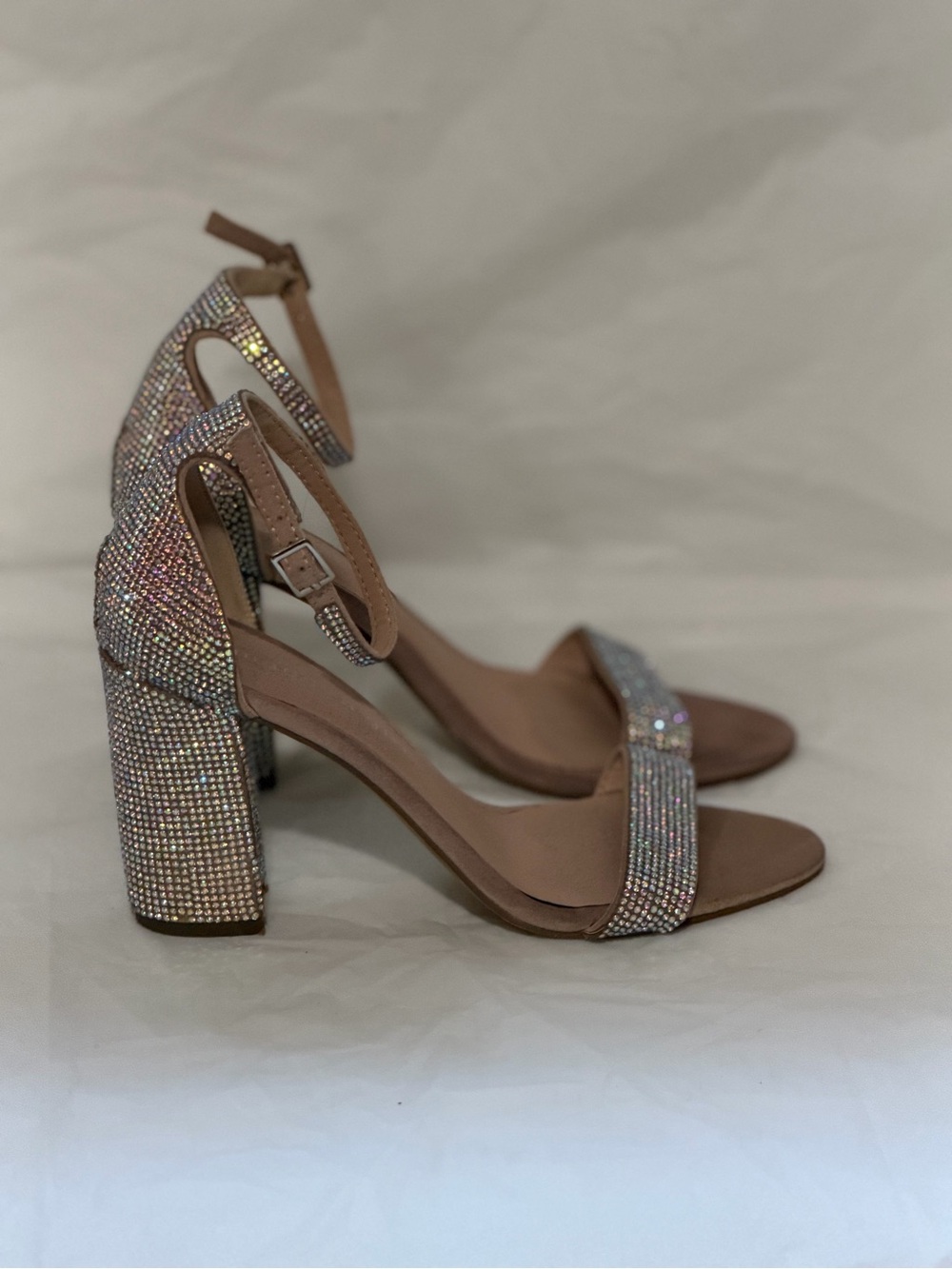 Madden Girl Sparkling Nude Rhinestone Block Heels